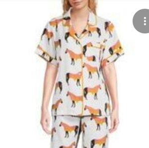 Katie Kime Button Down Equestrian Horses in Riding Jackets PJ Pajama Top S